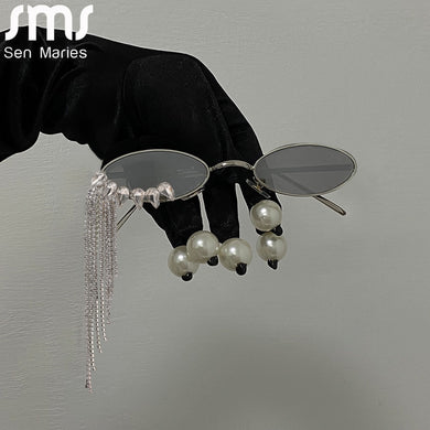 Steampunk Oval Sunglasses Women Shiny Diamond Tassel Sun Glasses  Crystal Ladies Eyewear Metal Frame Punk Sun Glasses