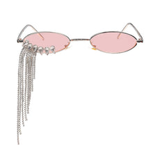 Carica l&#39;immagine nel visualizzatore di Gallery, Steampunk Oval Sunglasses Women Shiny Diamond Tassel Sun Glasses  Crystal Ladies Eyewear Metal Frame Punk Sun Glasses