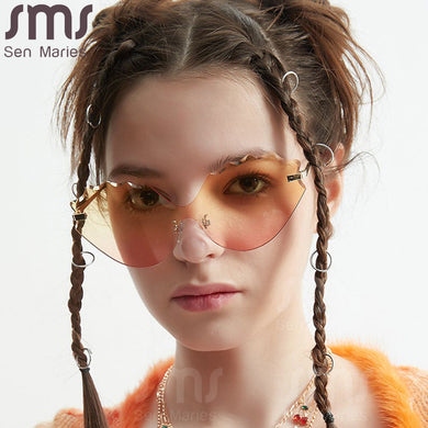 Steampunk Rimless Sunglasses Women Once Piece Cat Eye Sun Glasses Men Gradient Shades UV400 Eyewear Wave Eyeglasses