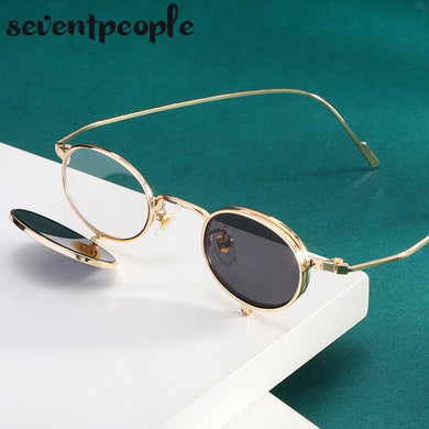 Steampunk Round Flip Up Sunglasses Men 2023 Retro Small Frame Sun Glasses for Women Vintage Oval Shades Eyewear UV400 Unisex