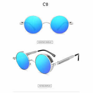 Steampunk Round Sunglasses Men Women Metal Frame Spring Leg Sun Glasses  Resin Lens UV400 Eyeglasses