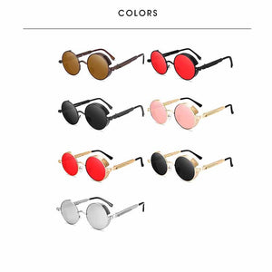 Steampunk Round Sunglasses Men Women Metal Frame Spring Leg Sun Glasses  Resin Lens UV400 Eyeglasses