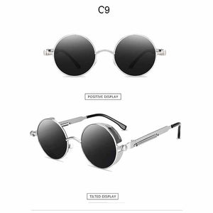 Steampunk Round Sunglasses Men Women Metal Frame Spring Leg Sun Glasses  Resin Lens UV400 Eyeglasses