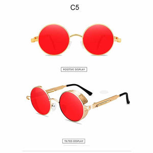 Steampunk Round Sunglasses Men Women Metal Frame Spring Leg Sun Glasses  Resin Lens UV400 Eyeglasses