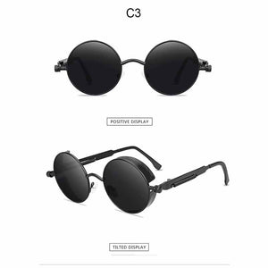 Steampunk Round Sunglasses Men Women Metal Frame Spring Leg Sun Glasses  Resin Lens UV400 Eyeglasses