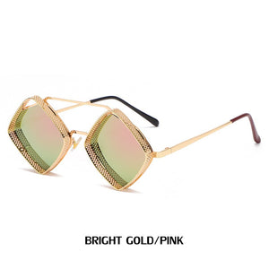 Steampunk Sunglasses Men Women Brand Designer Vintage Rhombus Metal Frame Sun Glasses UV400 Shades Geometry Eyewear