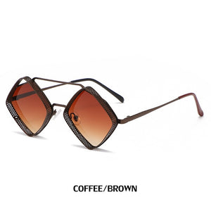 Steampunk Sunglasses Men Women Brand Designer Vintage Rhombus Metal Frame Sun Glasses UV400 Shades Geometry Eyewear