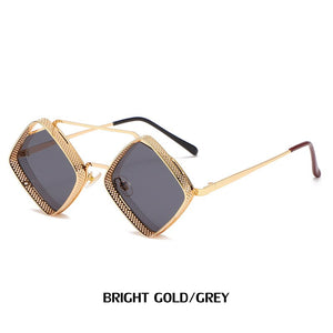 Steampunk Sunglasses Men Women Brand Designer Vintage Rhombus Metal Frame Sun Glasses UV400 Shades Geometry Eyewear