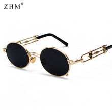 Load image into Gallery viewer, Steampunk Sunglasses Men&#39;s Retro Sunglasses Metal Frame Gold Black Oval Sunglasses Gafas de sol UV400