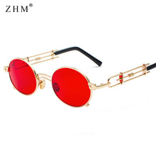 Load image into Gallery viewer, Steampunk Sunglasses Men&#39;s Retro Sunglasses Metal Frame Gold Black Oval Sunglasses Gafas de sol UV400