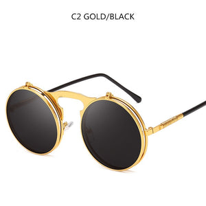 Steampunk Sunglasses Round Metal Women Style Retro Flip Circular Double Metal Sun Glasses Men CIRCLE SUN GLASSES