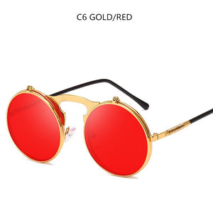 Steampunk Sunglasses Round Metal Women Style Retro Flip Circular Double Metal Sun Glasses Men CIRCLE SUN GLASSES