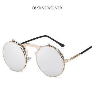 Steampunk Sunglasses Round Metal Women Style Retro Flip Circular Double Metal Sun Glasses Men CIRCLE SUN GLASSES