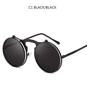 Steampunk Sunglasses Round Metal Women Style Retro Flip Circular Double Metal Sun Glasses Men CIRCLE SUN GLASSES