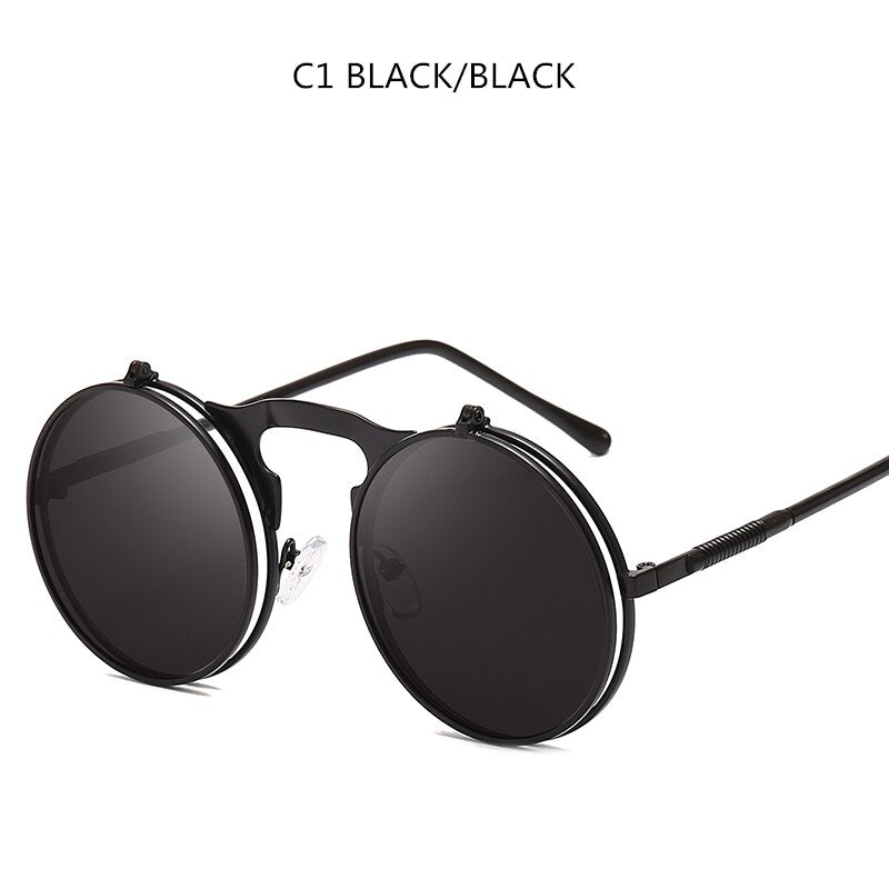 Steampunk Sunglasses Round Metal Women Style Retro Flip Circular Double Metal Sun Glasses Men CIRCLE SUN GLASSES