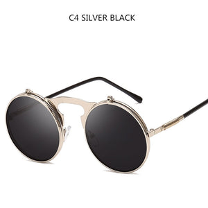 Steampunk Sunglasses Round Metal Women Style Retro Flip Circular Double Metal Sun Glasses Men CIRCLE SUN GLASSES