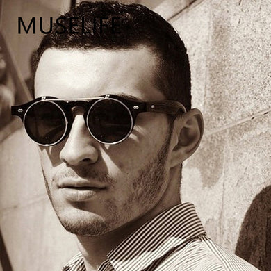 Steampunk Sunglasses Women Round Glasses Goggles Men Side Visor Circle Lens Unisex Vintage Retro Style Punk Oculos De Sol