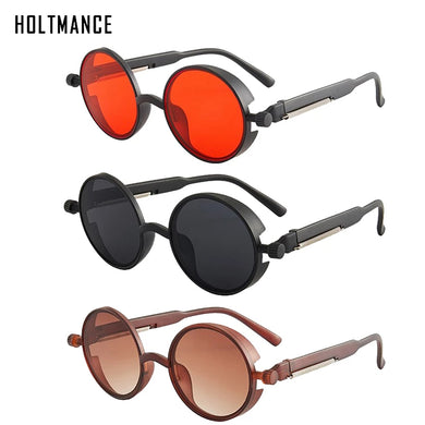 Steampunk UV400 Sunglasses For Men Women Retro Vintage Round Frame Colorful Lenses Glasses Punk Anti Blue Light Glasses