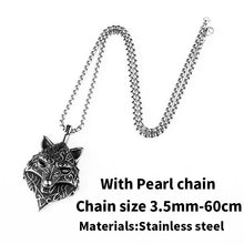 Load image into Gallery viewer, viking necklace thor howling wolf with black stone charm pendant necklace man punk jewelry stainless steel chain
