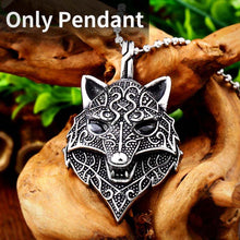 Load image into Gallery viewer, viking necklace thor howling wolf with black stone charm pendant necklace man punk jewelry stainless steel chain