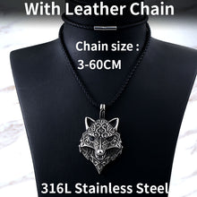 Load image into Gallery viewer, viking necklace thor howling wolf with black stone charm pendant necklace man punk jewelry stainless steel chain