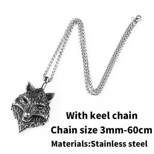 viking necklace thor howling wolf with black stone charm pendant necklace man punk jewelry stainless steel chain
