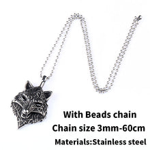 Load image into Gallery viewer, viking necklace thor howling wolf with black stone charm pendant necklace man punk jewelry stainless steel chain