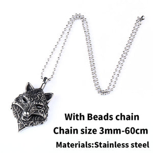 viking necklace thor howling wolf with black stone charm pendant necklace man punk jewelry stainless steel chain
