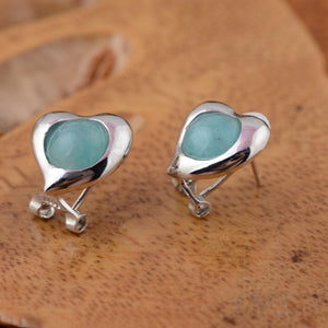 Sterling Silver Manual Mosaic Amazonite Stud Earrings Earrings Ear Clip Loving Hearts And Pure And Fresh Sweet And Lovely Woman