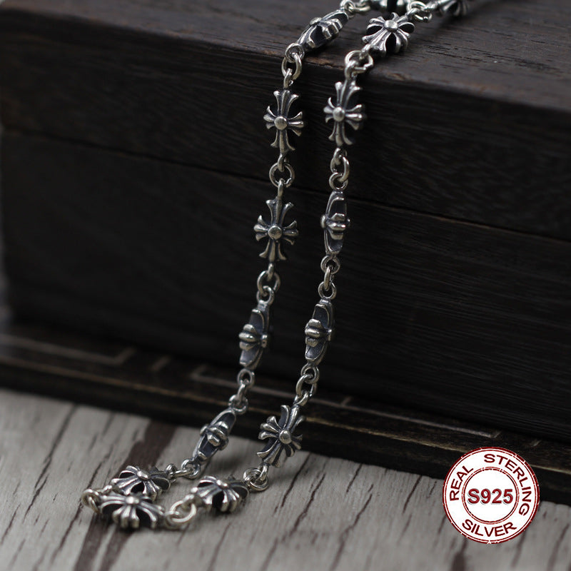 Collana in argento sterling Collana con croce semplice e semplice con personalità. Catena classica per maglione in stile coppia Invia un regalo all'amore 