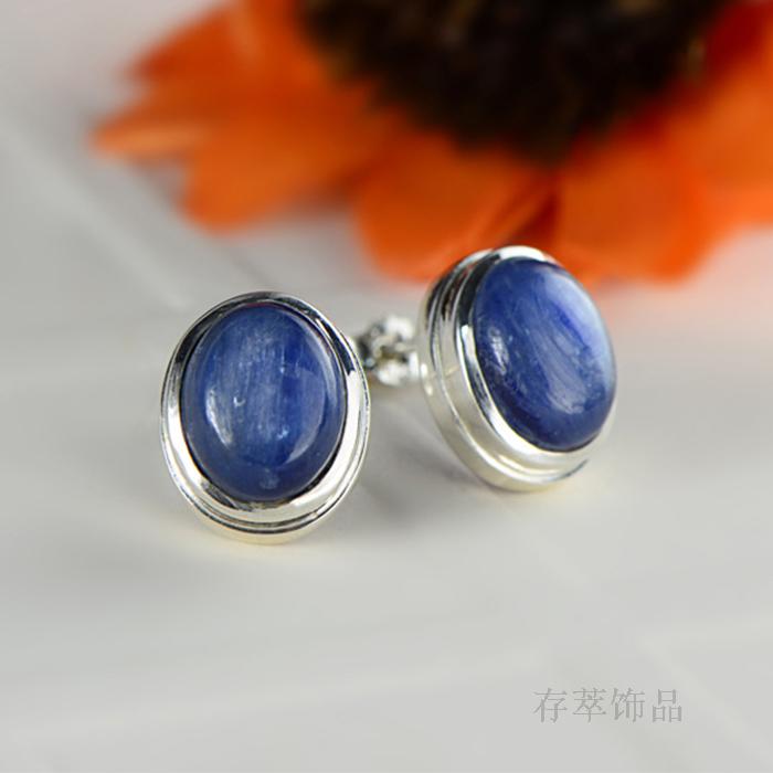 Sterling Silver Silver Nepal hand inlaid natural blue amphibole welt Earrings beautifully simple all-match