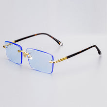 Load image into Gallery viewer, Stone Sunglasses Male Blue Crystal Glass Lens Sun Glasses for Men Acetate Frame Rimless Woman  Anti Scratch