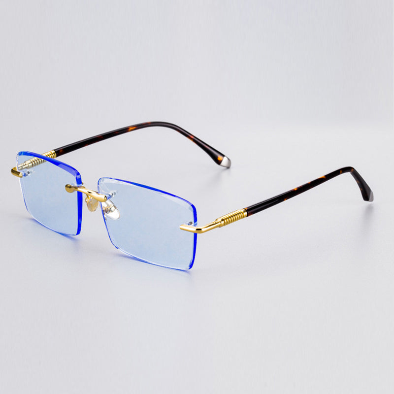 Stone Sunglasses Male Blue Crystal Glass Lens Sun Glasses for Men Acetate Frame Rimless Woman  Anti Scratch