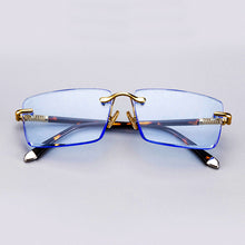 Load image into Gallery viewer, Stone Sunglasses Male Blue Crystal Glass Lens Sun Glasses for Men Acetate Frame Rimless Woman  Anti Scratch