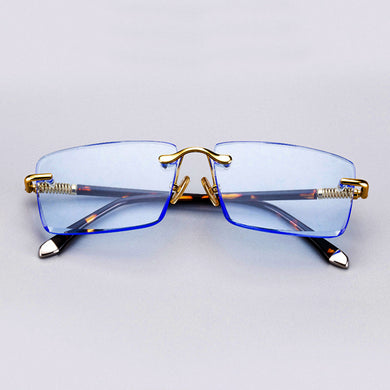 Stone Sunglasses Male Blue Crystal Glass Lens Sun Glasses for Men Acetate Frame Rimless Woman  Anti Scratch