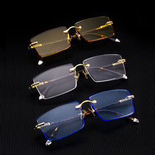 Load image into Gallery viewer, Stone Sunglasses Male Blue Crystal Glass Lens Sun Glasses for Men Acetate Frame Rimless Woman  Anti Scratch