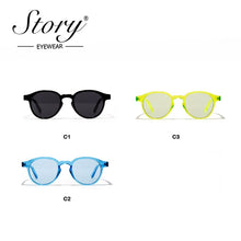 Load image into Gallery viewer, Story candy color Hip hop round sunglasses women men 90S brand designer Green Blue frame ocean clear glasses S77059H