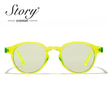 Load image into Gallery viewer, Story candy color Hip hop round sunglasses women men 90S brand designer Green Blue frame ocean clear glasses S77059H