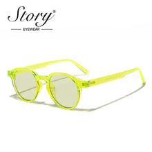 Load image into Gallery viewer, Story candy color Hip hop round sunglasses women men 90S brand designer Green Blue frame ocean clear glasses S77059H