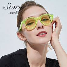 Load image into Gallery viewer, Story candy color Hip hop round sunglasses women men 90S brand designer Green Blue frame ocean clear glasses S77059H