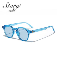 Load image into Gallery viewer, Story candy color Hip hop round sunglasses women men 90S brand designer Green Blue frame ocean clear glasses S77059H