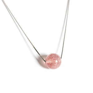 Strawberry Quartz Pendant Necklace Tiny Pink Round Ball Charm Pendant Chokers Necklace in 925 Sterling Silver Holid Gift