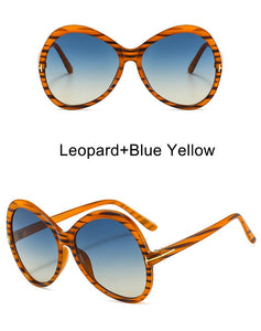 Stripe Oversized Oval Sunglasses For Women Famous Designer Gradient Round Sun Glasses Women Shades Unique Eyewear T Word