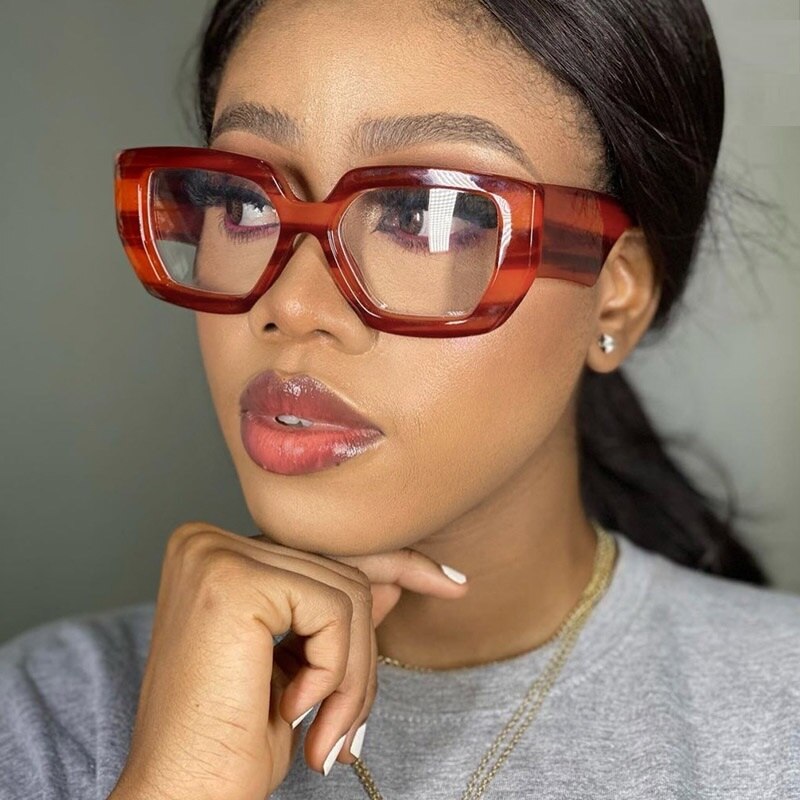Striped Brown Clear Lens Glasses for Women Men Retro Thick Glasses Fra Cinily