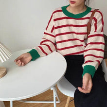 Load image into Gallery viewer, Striped Sweater Women Casual Loose Pullover O-neck All-match Knitted Top Jumper Fall Long Sleeve Chic Knit Sweaters