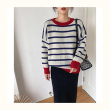 Load image into Gallery viewer, Striped Sweater Women Casual Loose Pullover O-neck All-match Knitted Top Jumper Fall Long Sleeve Chic Knit Sweaters