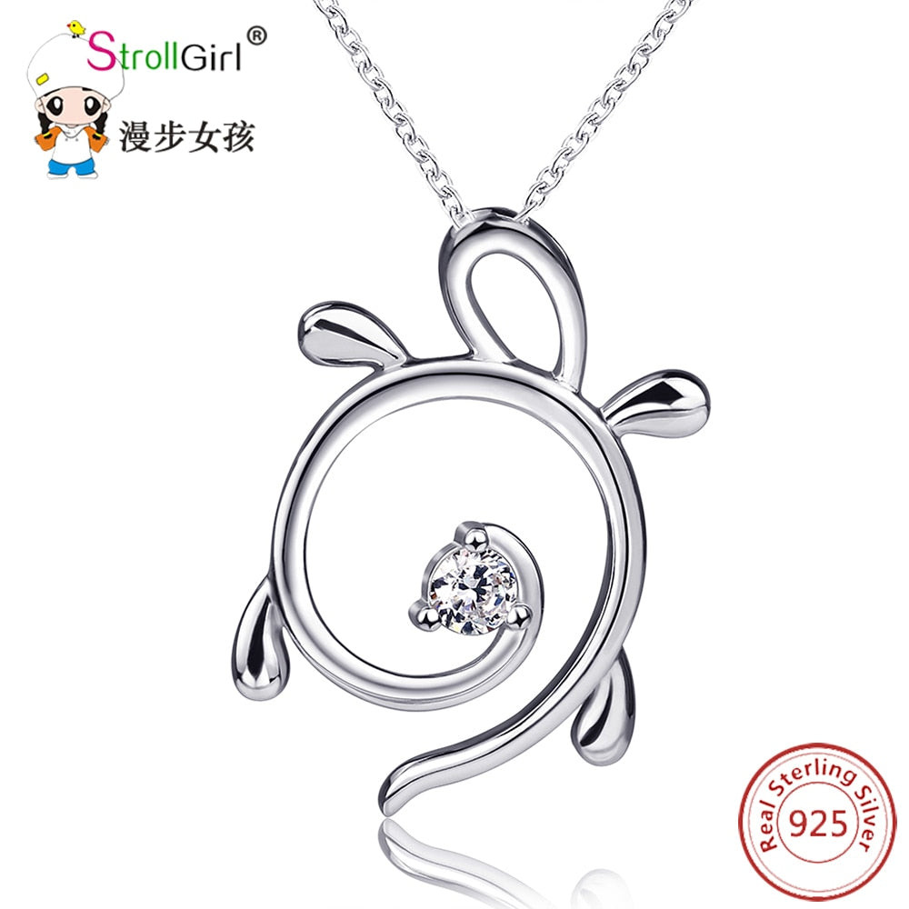 925 Sterling Silver Chain Pendant Necklace Fashion Jewelry CZ Hollow Turtle Necklaces & Pendants For Women