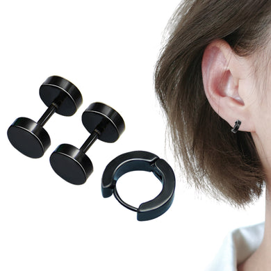 Stud Earrings Set Stainless Steel Men's Jewelry Accessories Punk Gothic Casual Round Barbell Earring Boyfriend Gift