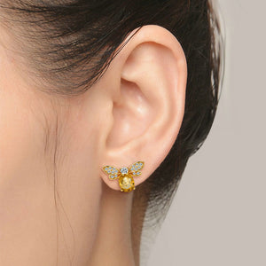 Stud Earrings Silver 925 jewelry Lovely Honey Bee Animal Shape Gold Color Fine For Wedding Engagement Party Christmas Gifts