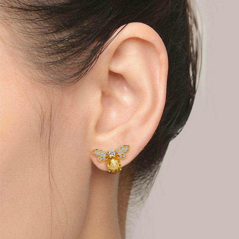 Stud Earrings Silver 925 jewelry Lovely Honey Bee Animal Shape Gold Color Fine For Wedding Engagement Party Christmas Gifts